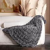 Luxury Concepts Soft Faux Rabbit Fur Throw Blanket - 50" x 60", Elegant Ruched Design Blanket, Machine Washable and Wrinkle Resistant, Lightweight Dark Grey Throw Blanket for Couch, Sofa and Bed