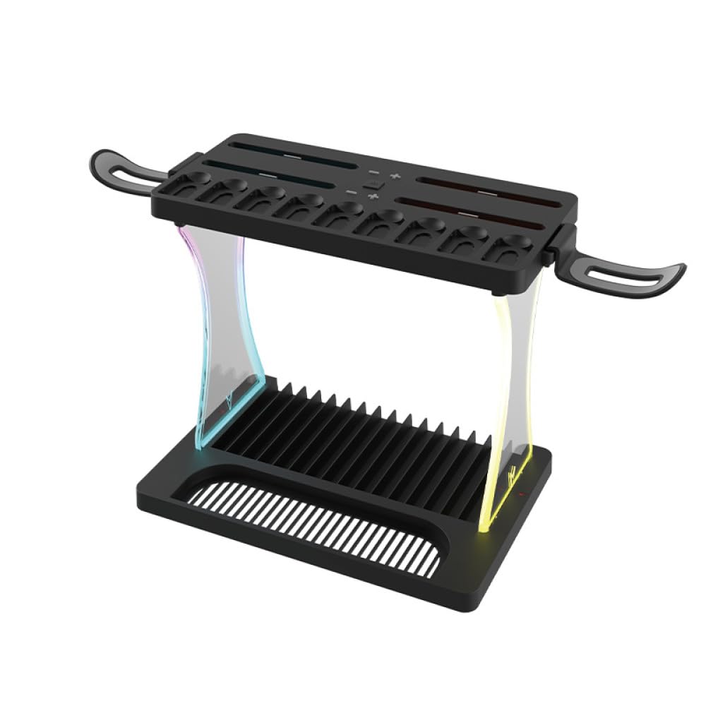 Stojak na biurko do konsoli Switch2, kontroler ładowarka zestaw słuchawkowy wieszak stojak do przechowywania kart do gier ze światłem RGB