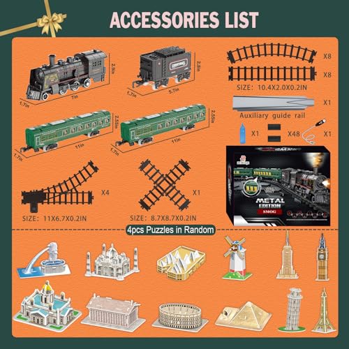 Image of Electric Train Sets for Kids Metal Alloy Christmas Train Toys Steam Locomotive, Glowing Passenger Carriages, Luxury Tracks, Light & Sounds Rechargeable Birthday Gifts for Boys Girls Red Green 