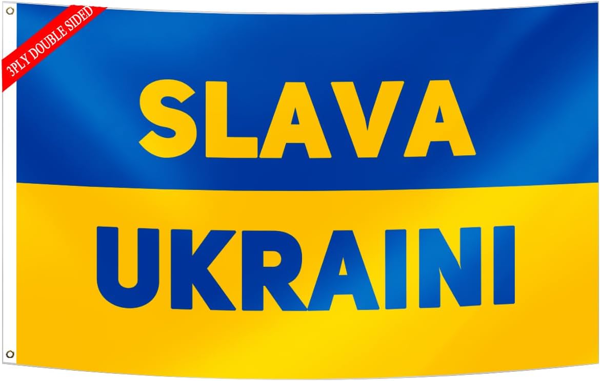 Double Sided Slava Ukraine Flag 3x5FT Ukrainian National Flag Fade Proof Vivid Color Polyester with Brass Grommets For Indoor Outdoor (3x5FT 3PLY)