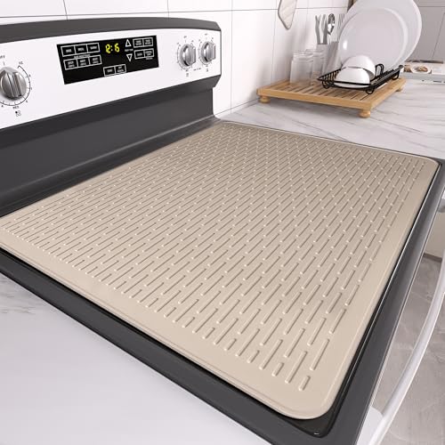 Image of Stove Top Cover for Electric Stove- Range Covers for Electric Stove,Silicone XXL Dish Drying Mat, Glass Cooktop Covers, Flat RV Range top Mats (Taupe Thickened, 30 inchx21 inch)
