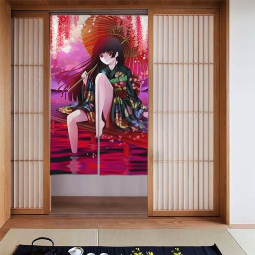 ドアカーテン 地獄少女 間仕切りカーテン アコーディオン のれん おしゃれ 防寒 断熱 保温 暖簾 遮光 仕切り ハトメ仕様 冷気遮断 省エネ ロング 防音 目隠し 台所 寝室 玄間 廊下 34x56inch