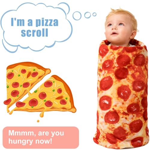Image of Pepperoni Pizza Blanket Baby Stuff Shower White Elephant Gifts for Kids Throw Blankets Wrap Swaddle Toddler Boy Girl Party Novelty Gag Pets Soft Fleece 40in