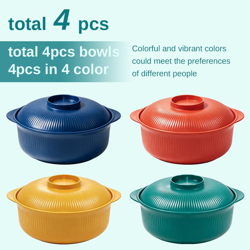 Image of Microwave Bowls with Lids, 40 oz Lightweight Unbreakable Bowls, 4 Pack