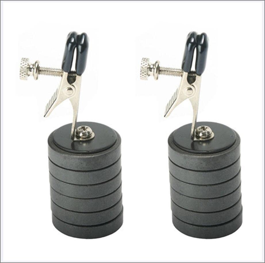 2 Pièces Fétiche Pinces à Mamelon Poids Aimant Ajustable Acier Inoxydable Magnétique Clip Clitoris Tétons Seins Jouets Sexuels SM pour Femme,Noir