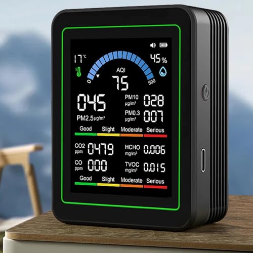 Moniteur de qualité de l'air intérieur 10 en 1 portable Smartair Testeur de qualité pour CO2 | CO | TVOC | HCHO | Temp | AQI | PM0.3-1 Hum de détection Hum pour la maison, les voitures, les plantes