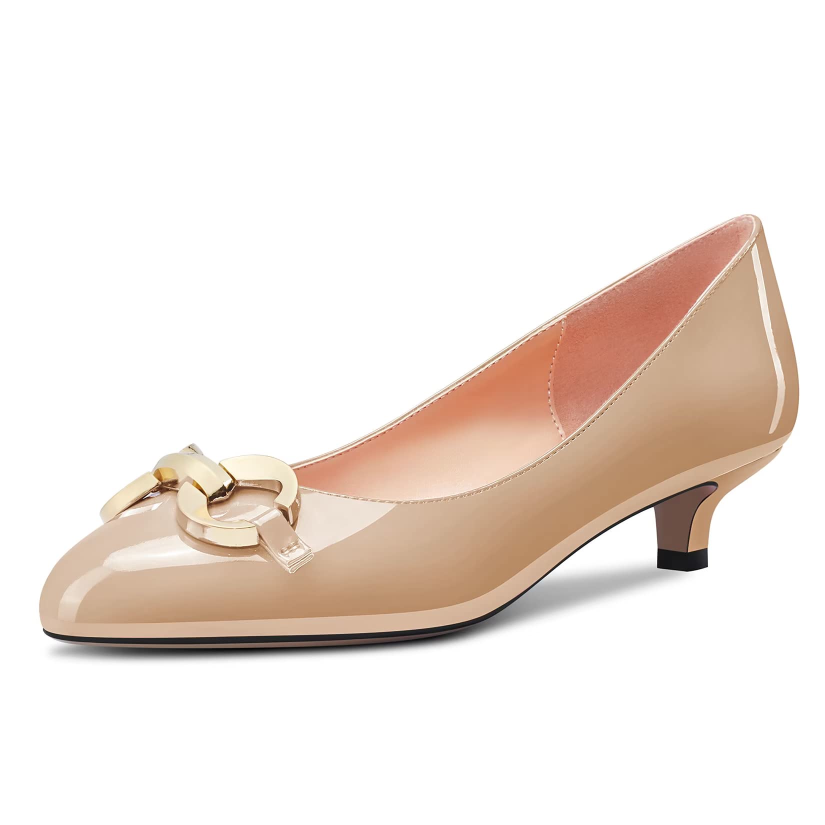 NobleOnly Mujer Bajos Gatito Heel Redonda Punta Pumps Slip-on de Boda Cute 3.5 CM Heels