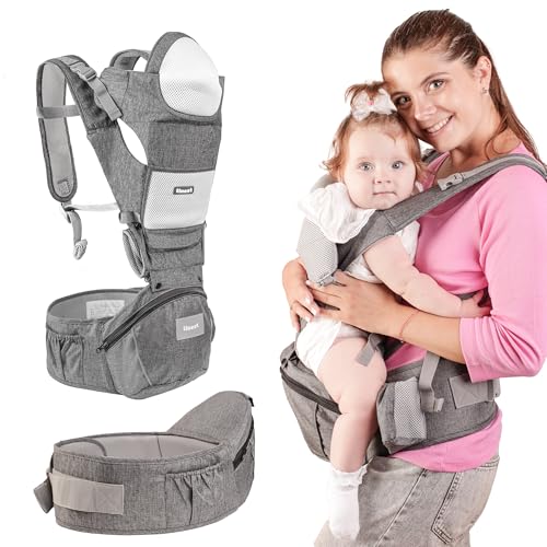 Image of TINEST Baby Carrier, 6-in-1 Baby Carrier Newborn to Toddler with Hip Seat & Head Support (Ergonomic M Position) for 0-36 Months - Adjustable Size for Enchanced Lumbar Support, Comfort Fit (6-45 lbs)