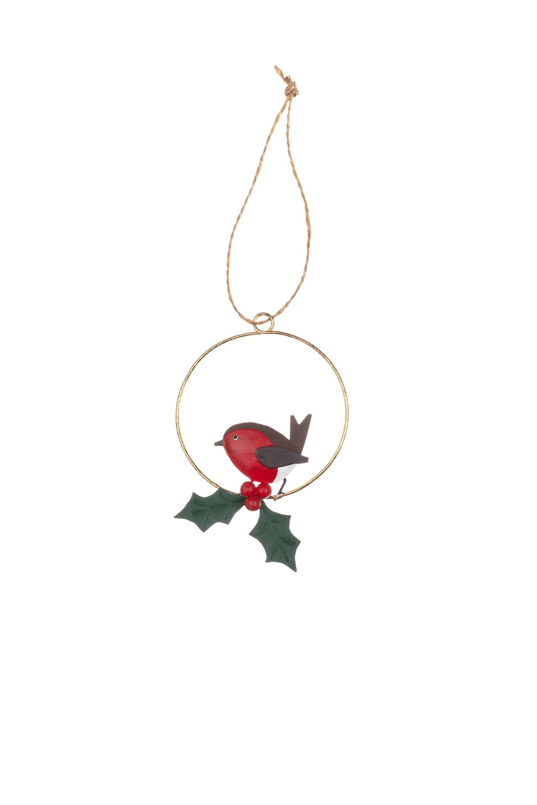 Shoeless Joe Multicoloured Robin In Gold Wreath Christmas Tree Decoration
