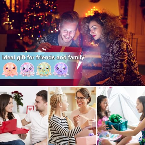 4 Stück Stressball Octopus Leuchtendes Squishy Anti Stress Bälle für Kinder & Erwachsene Anti Stress Squeeze Ball Fidget Toy zur Entspannung, ADHS & Weihnachts-Partytüten Füllstoff