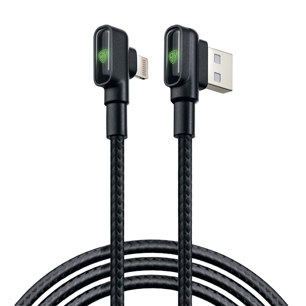BYWORLD Original USB A to 90 Degree iP Cable L-Shape Lightning Cable Compatible with iPhone Data Transfer Black Colour