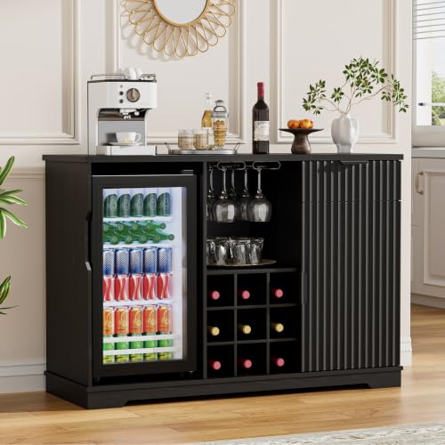 Aauro Home 47 Fluted Coffee Bar Cabinet with Fridge (92L Fridge Included)