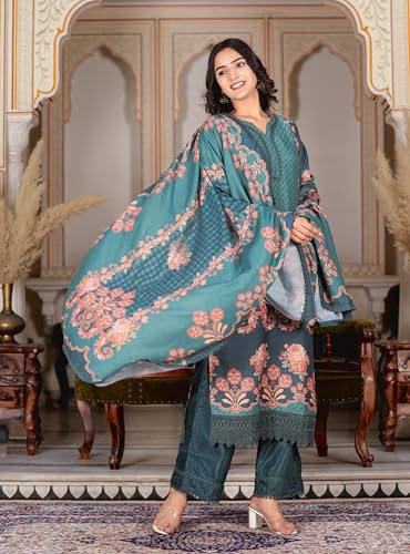 Image of Vbuyz Women's Digital Print Muslin Pakistani Style Stitched Kurta Palazzo With Dupatta | Eid Suits For Women | Salwarsuit For Women