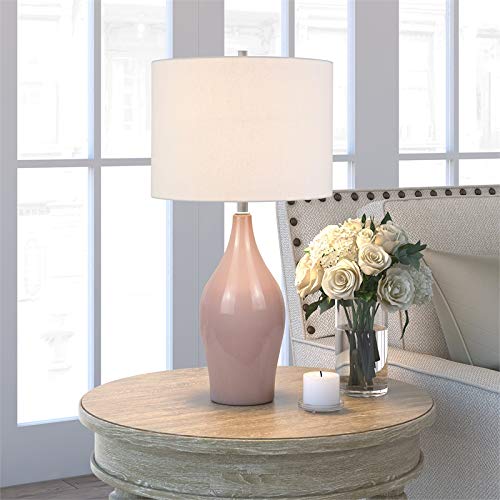 Bella 28.25" Tall Porcelain Table Lamp With Fabric Shade In Rose/White #TOP7