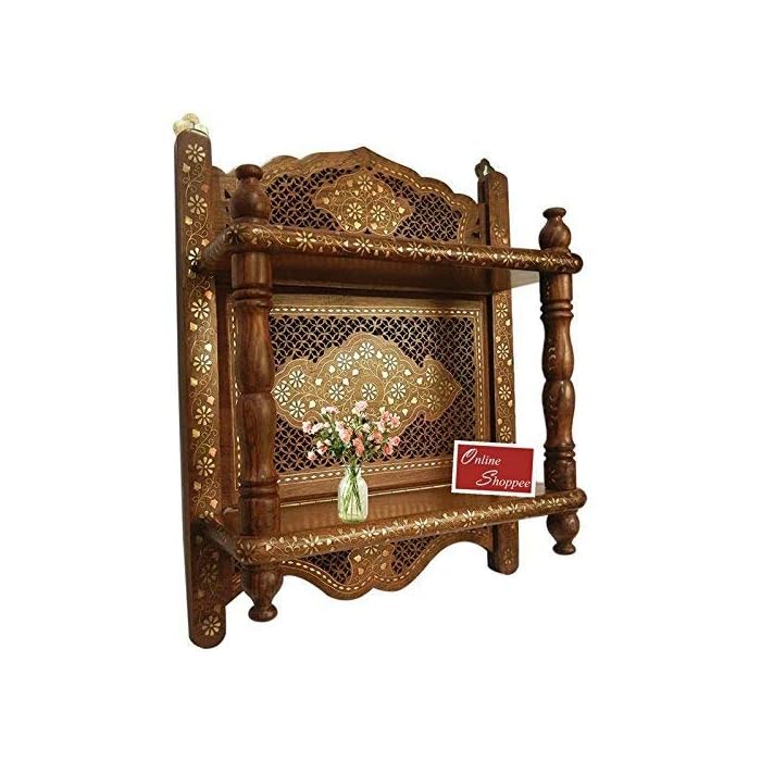 Buy Makan Wooden Wall Bracket Sheesham Wood Double Shelf Mandir Temple