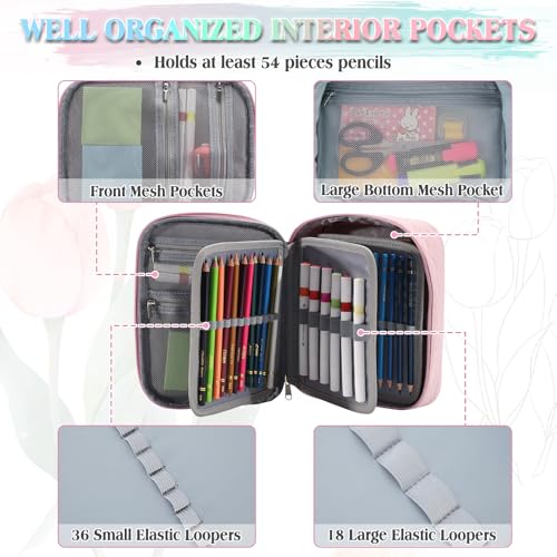 Image of VX VONXURY Large Pencil Case, 54-Slot Colored Pen Pouch 2 Removable Sleeves