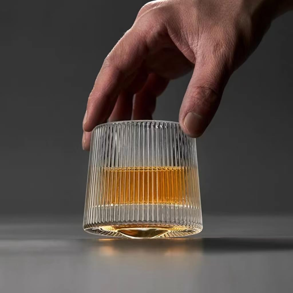 Heavy Whiskey Spinning Glasses Set of 4, Solid Thick Rotating Drinking Barware, 5 oz