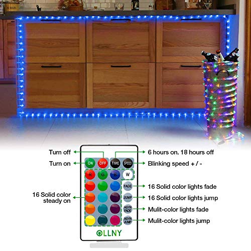 Ollny Rope Lights 180 LED 33ft 16 Multi Colors Changing Outdoor String Fairy Twinkle Strip Tube Lights with Remote Plug in Lights for Bedroom Christmas Tree Party Patio Indoor Decorations,Waterproof - Thumbnail 4