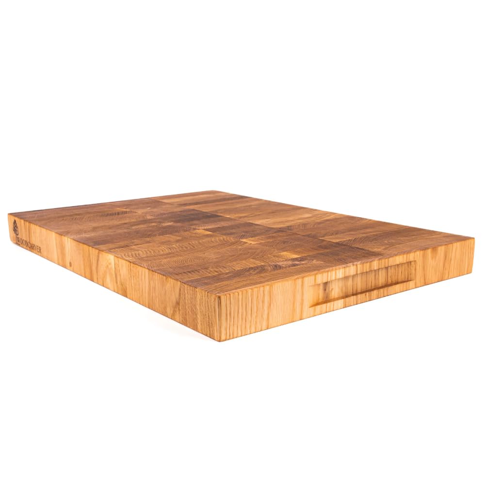 Woodcarver Endgrain Tagliere in rovere 50 x 35 x 4 cm, in legno massiccio, adatto ai coltelli e autorigenerante, realizzato a mano e oliato, extra stabile e durevole