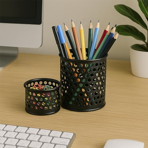 Image of The Better Home | Pencil Holders | Metal Made | Study Table Accessories For Kids Home Office | Set of 2 | Metal Mesh Design | Desk Organizer Pen Stand | Ideal for Office Study Table,Black