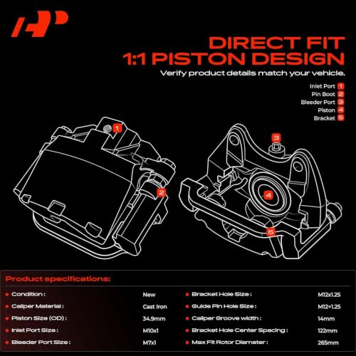 Image of A-Premium Brake Caliper Assembly Compatible with Altima 2002-2006 2013-2018 Maxima 2003-2007 2019 Rear Passenger Side | Compatible with Select Nissan Models - Altima 2002-2006 2013-2018 Maxima 2003-2007 2019 - Rear Passenger Side