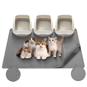 Cat Litter Mat,45″x32″Large Cat Litter Mat Litter Trapping Mat,Honeycomb Double Layer Cat Litter Box Mat,Soft EVA Material,Durable,Urine & Waterproof,Easy Clean,Washable(Grey)
