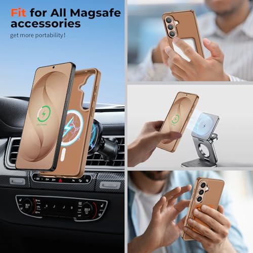 Image of SUPFINE Magnetic for Samsung Galaxy S26 Case with Screen Protector, (Built-in Magnets) (Military Grade Drop Protection) Slim Translucent Shockproof Phone Case,Brown