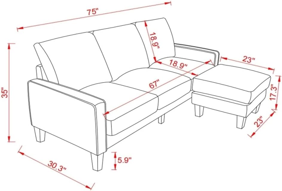 Living Room Furniture L Shape Sofa with Ottoman in Beige Fabric, Suitable for Rooms, Apartments