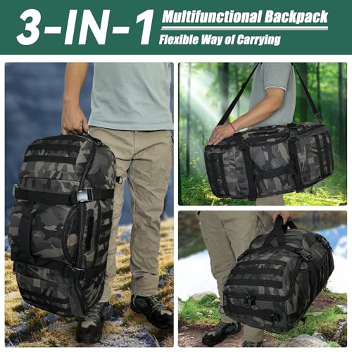 Image of Hannibal Tactical 55L Large Duffle Bag, 3-in-1 Tactical Backpack MOLLE Pack for Gym, Sports, Outdoor, Black Camo