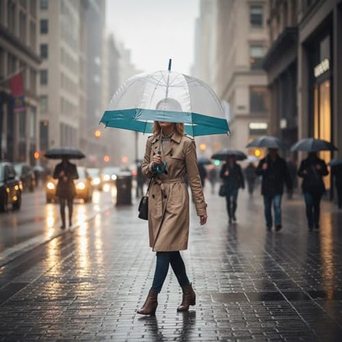 Clear Transparent Dome Umbrella with Coloured Border – Large Rain Umbrella with Hook Handle – Wedding Walking Party Use – 84cm – Assorted Colours Ladies Men's Unisex Party Parasol Brolly - Image 7