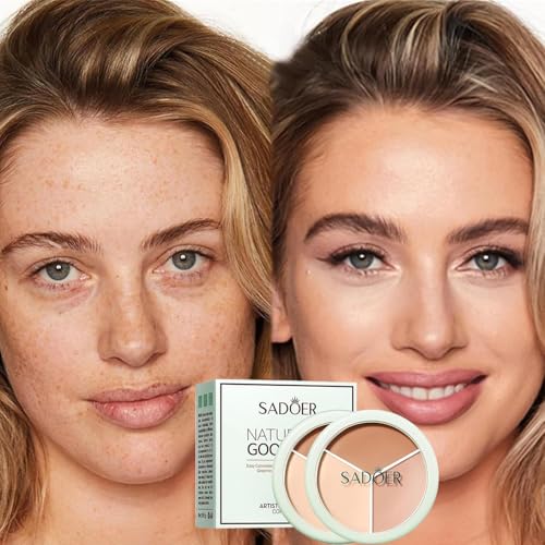 Sadoer Tri-Color Concealer Palette - Waterproof, Full Coverage Face Concealer Makeup Highlight Contour Palette (2 Pack)