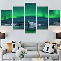SIGNWIN 5 Panel Canvas Wall Art Modern Art Astronomy & Space Aurora Colorful Global Multicolor Photography for Home Decorations Ready to Hang - 60