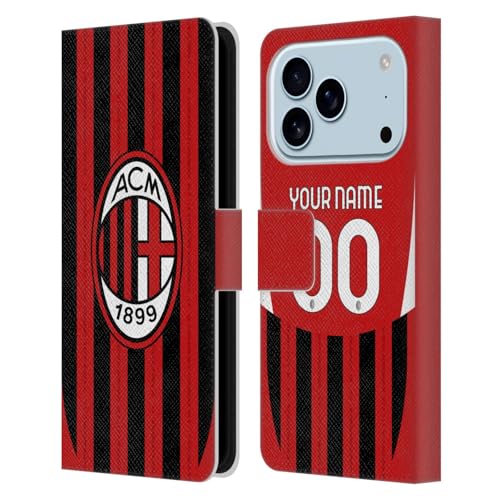 Cadeau foot étui portefeuille AC Milan iPhone 17 Pro en cuir personnalisé pour fan du club italien