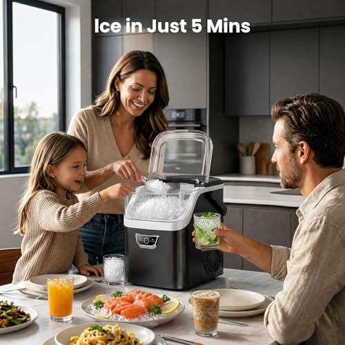 Image of AGLUCKY Nugget Ice Makers Countertop with Handle, Crushed Ice Ready in 5 Mins, 35lbs /Day, Self-Cleaning, Portable Ice Machine with One-Click Operation for Home /Kitchen /Party /RV /Camping