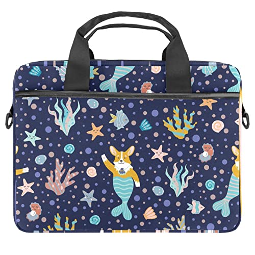 Sacoche ordinateur portable 14 pouces bandoulière Corgi sirène housse