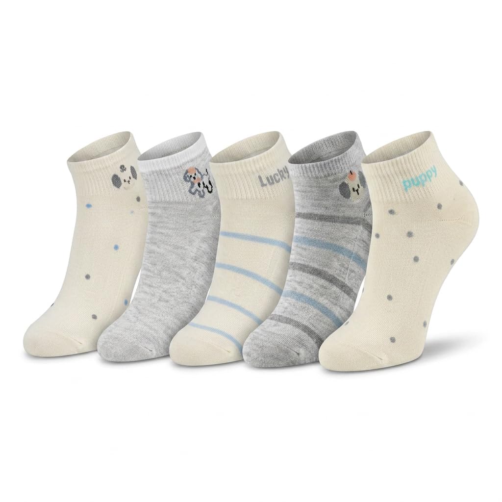 gimme ! Women’s Ankle Length Socks, Pack of 5 | Cute Puppy, Dotted, Striped & Solid Designs | Soft Everyday Low Cut Socks for Ladies | Multicolour Pack of 5 2001-picture-32