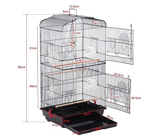 Cage à Oiseaux, Mangeoires perchoirs, avec Rangement, Plateau excrément Amovible, Cage pour Petits canaris, (Noir)