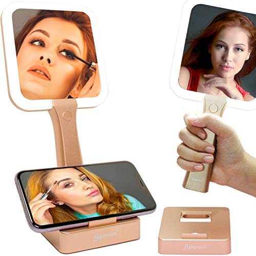 Espejo de Maquillaje Cuadrado con Luz LED Recargable