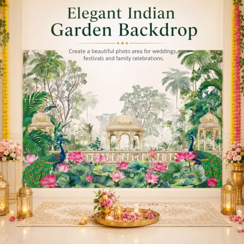 Image of Peacock Lotus Decorations Backdrop, India Wedding Peacock Party Props Banner, Lohari, Housewarming Pooja, Temple Diwali Wall Decor Fabric Photography Background 8X6FT