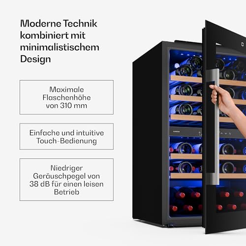 Klarstein Illuminosa Weinkühlschrank Einbau - 57 Flaschen, 2 Zonen, 5-22°C, Touch, LED, UV-Schutz, leise, Buchenholzregale, Einbau-Weinkühlschrank 5 Klarstein Illuminosa Weinkühlschrank Einbau - 57 Flaschen, 2 Zonen, 5-22°C, Touch, LED, UV-Schutz, leise, Buchenholzregale, Einbau-Weinkühlschrank