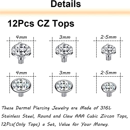 14G 4-20Pcs Surgical Steel Dermal Piercing Jewelry Cubic Zircon Micro Dermal Anchor Tops Titanium Base Dermal Piercing2