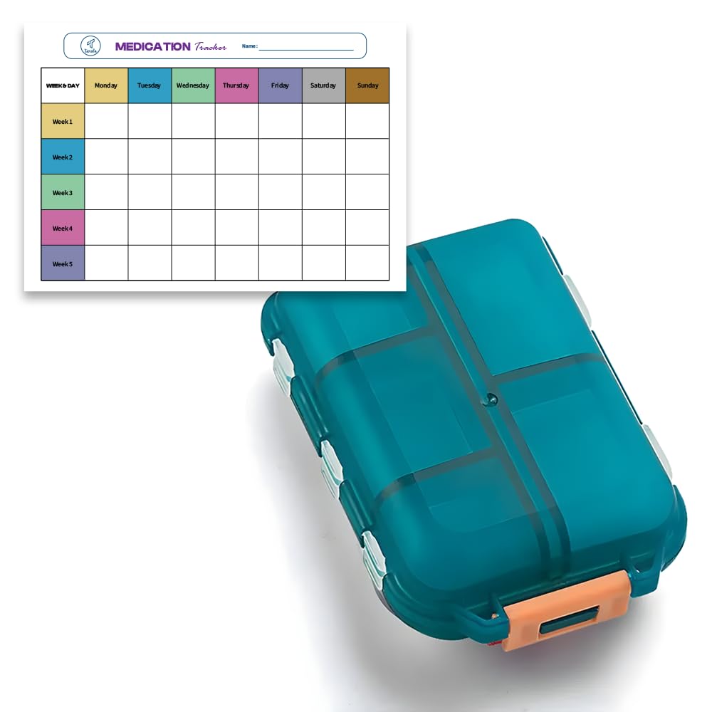 Twisla Medicine Pill Box with Travel Medicine Case Kit with Laminated Resuable monthly tracker | Pocket Daily Pharmacy Container | Mini Pocket Size Travel use medicine Organizer Box | Flip Design Double Layer Tablet or Capsule Case (Blue)-image-8