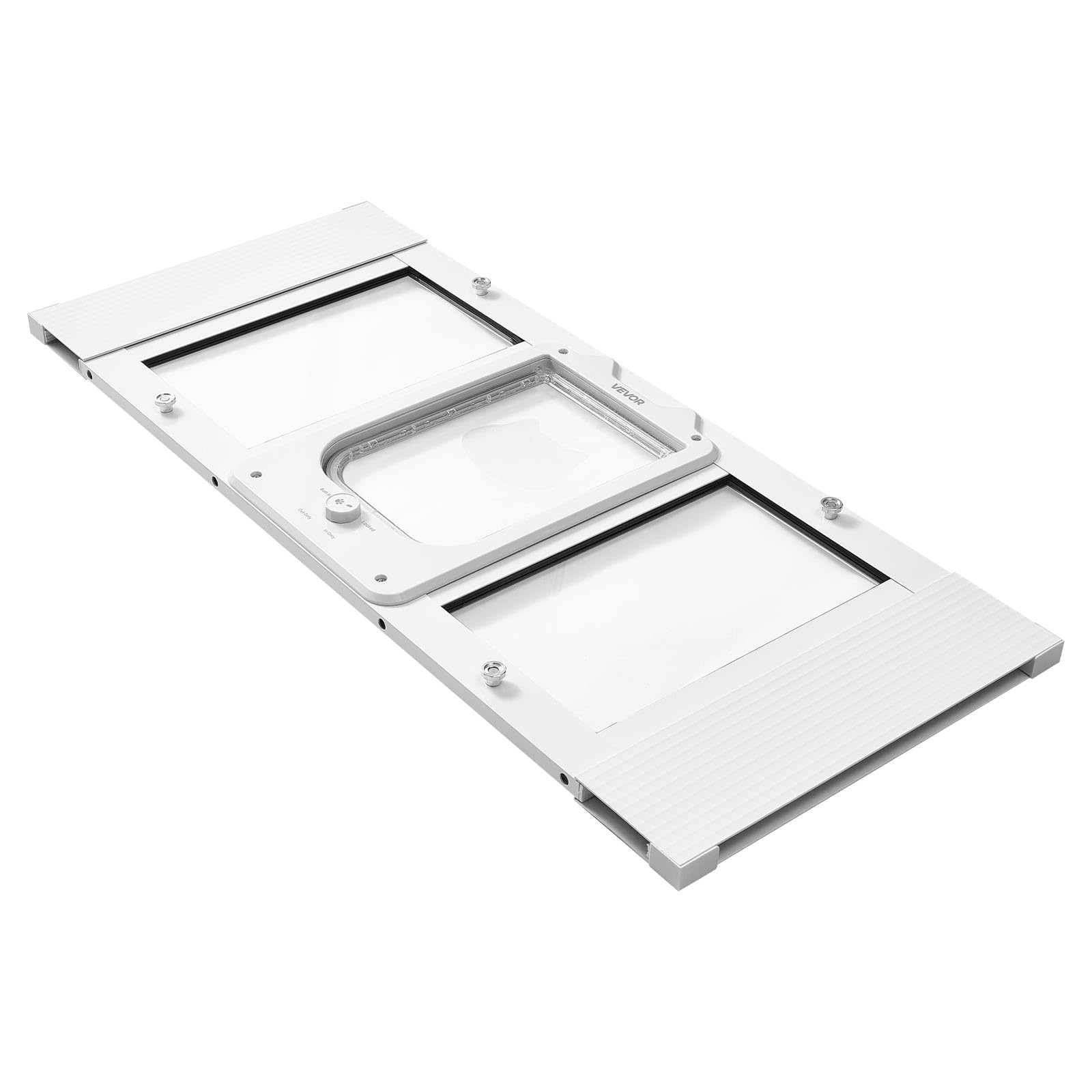 VEVOR Porta per Gatti per Finestra Regolabile Finestre di Larghezza da 788 a 915 mm, 4 Modalità di Chiusura di Sicurezza, Telaio in Alluminio e Vetro ad Alta Trasparenza, Chiusura Magnetica, Bianca