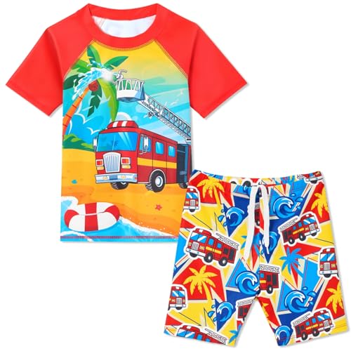 WAWSAM Jungen Badeanzug Set Kinder Bademode UV-Schutz Jungen 2-Teilig Rashguard Shirt und Badehose Schnelltrocknend Strand Schwimmen Badebekleidung für Jungen