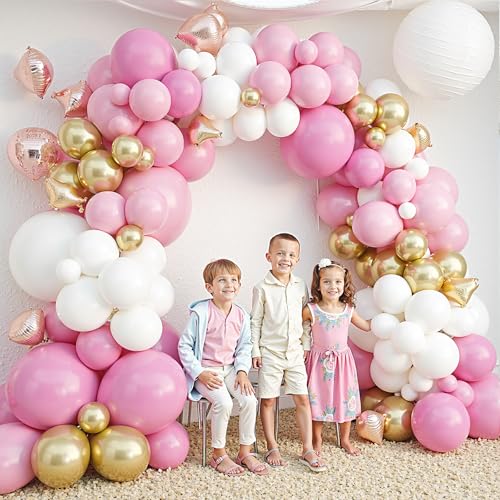 Image of 412Pcs Pink and White Balloons Arch Kit,18 12 10 5 Inch Pink and Gold Balloon Garland Pastal Pink White for Women Girls Birthday Bridal Baby Shower Decorations