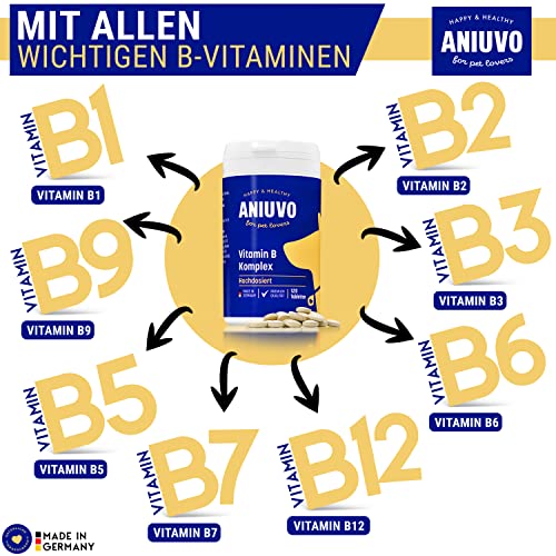 ANIUVO® Vitamin B Komplex Hund [120 Tabletten] für 4 Monate - Hochdosiertes Vitamin B für Hunde - Made in Germany - Hunde Vitamine mit B1, B2, B3, B5, B6, B7, B9 & B12 - Vitamin B Hund