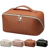 GOLDORANGE Travel Makeup Bag Checkered Cosmetic Bag Large Opening Portable Makeup Bag Opens Flat ...