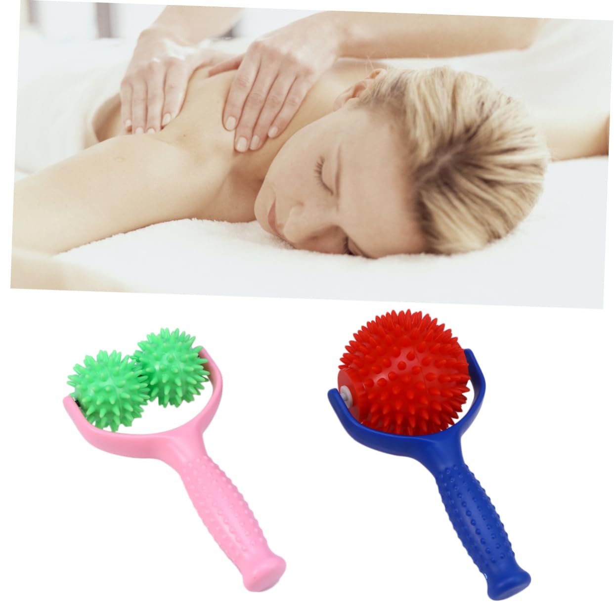 Rodillo de Masaje Manual 2 Piezas de Pvc para Masaje Corporal | Rosa y Azul, Mango Antideslizante, Cómodo de Sujetar, Uso en Casa y Oficina