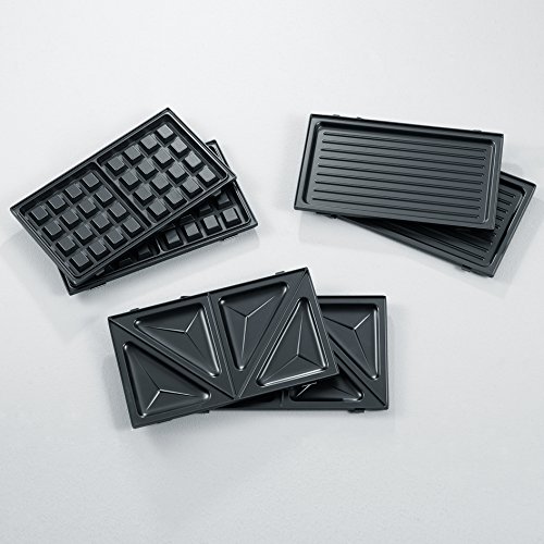 Foto von SEVERIN 3in1 Sandwichmaker-Toaster, auswechselbare Platten: Brüsseler-Waffeleisen, Grillplatten, Sandwich-Toasts, antihaftbeschichtet, 1.000 W, Edelstahl-gebürstet-schwarz, SA 2968