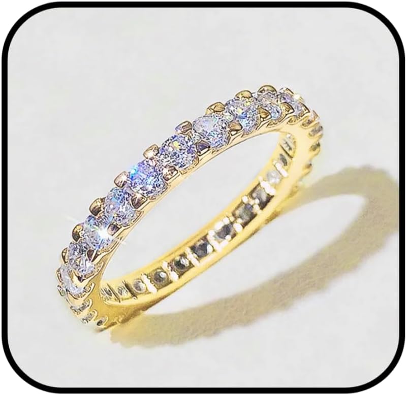 14K Gold Plated Solid 925 Sterling Silver Simulated Diamond Stackable Ring Eternity Bands Valentine’s Day Gift for Women